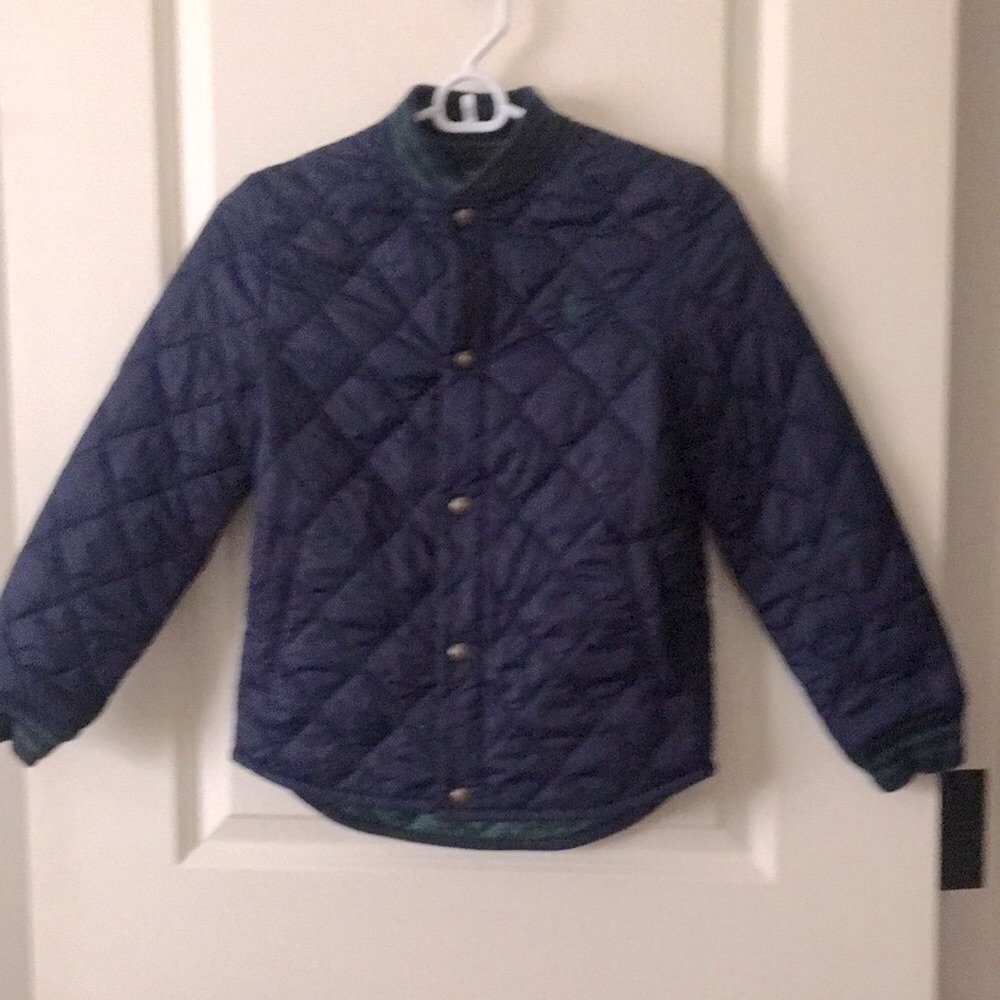 Ralph Lauren Polo kids Quilted snap down Jacket pockets unisex size S navy green